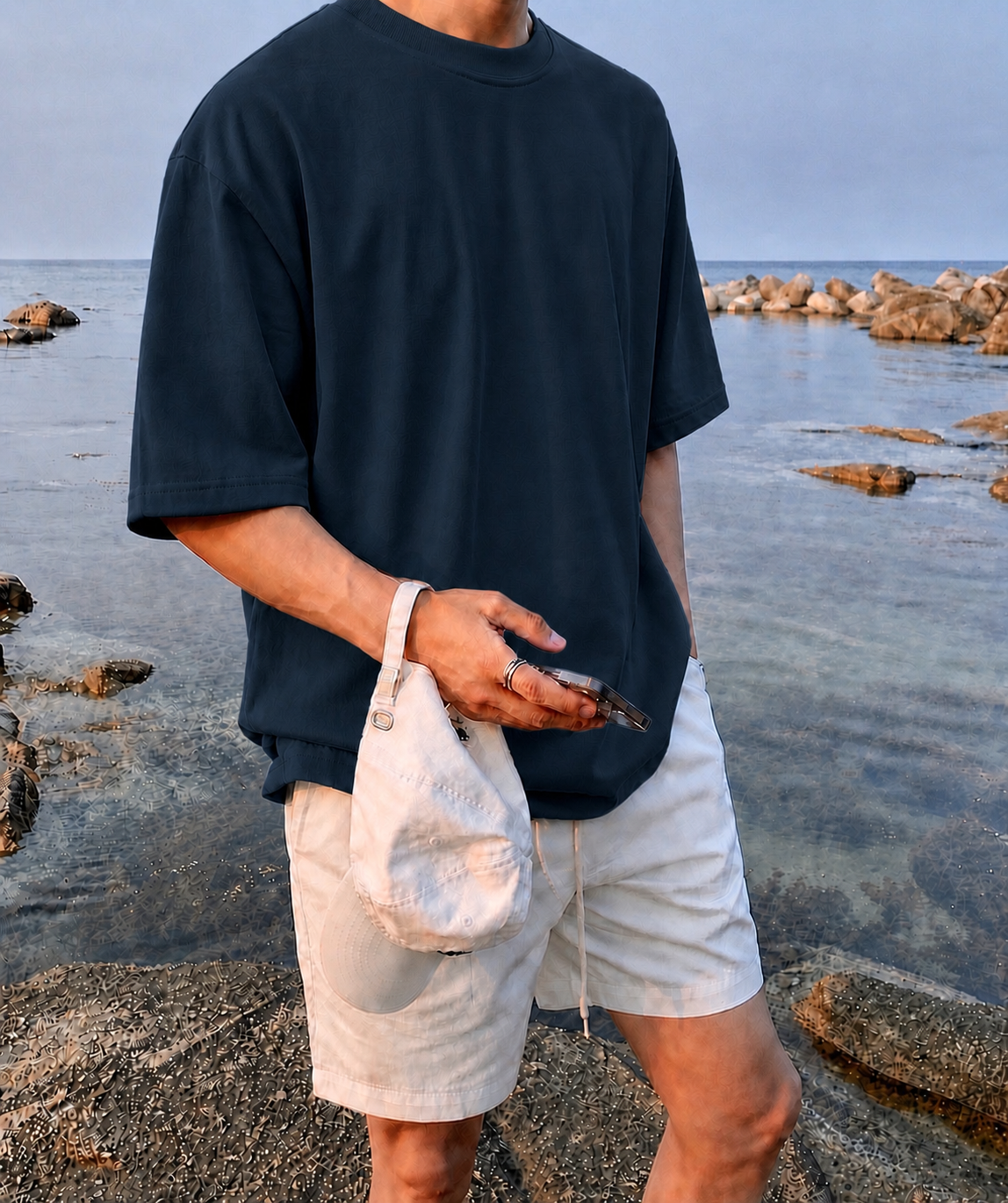 NAVY BLUE - Plain Project Oversized Cotton T-Shirt. (100% Cotton| 240 GSM | Breathable Fit)
