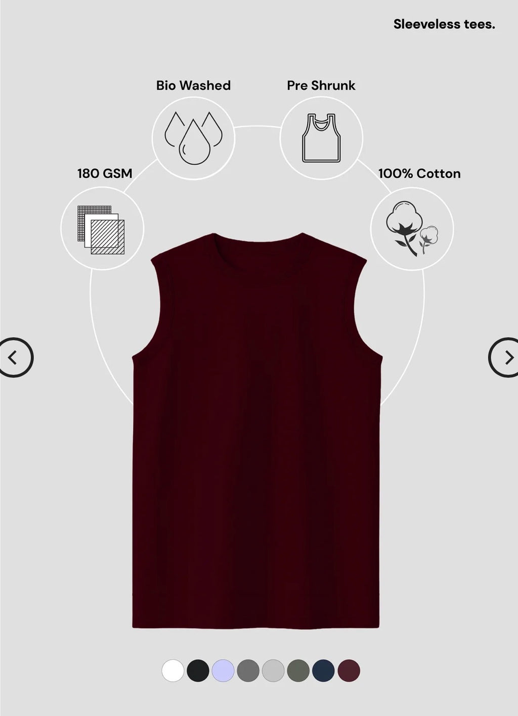 MAROON Men's Sleeveless T-Shirt [180 GSM, 100% COTTON]