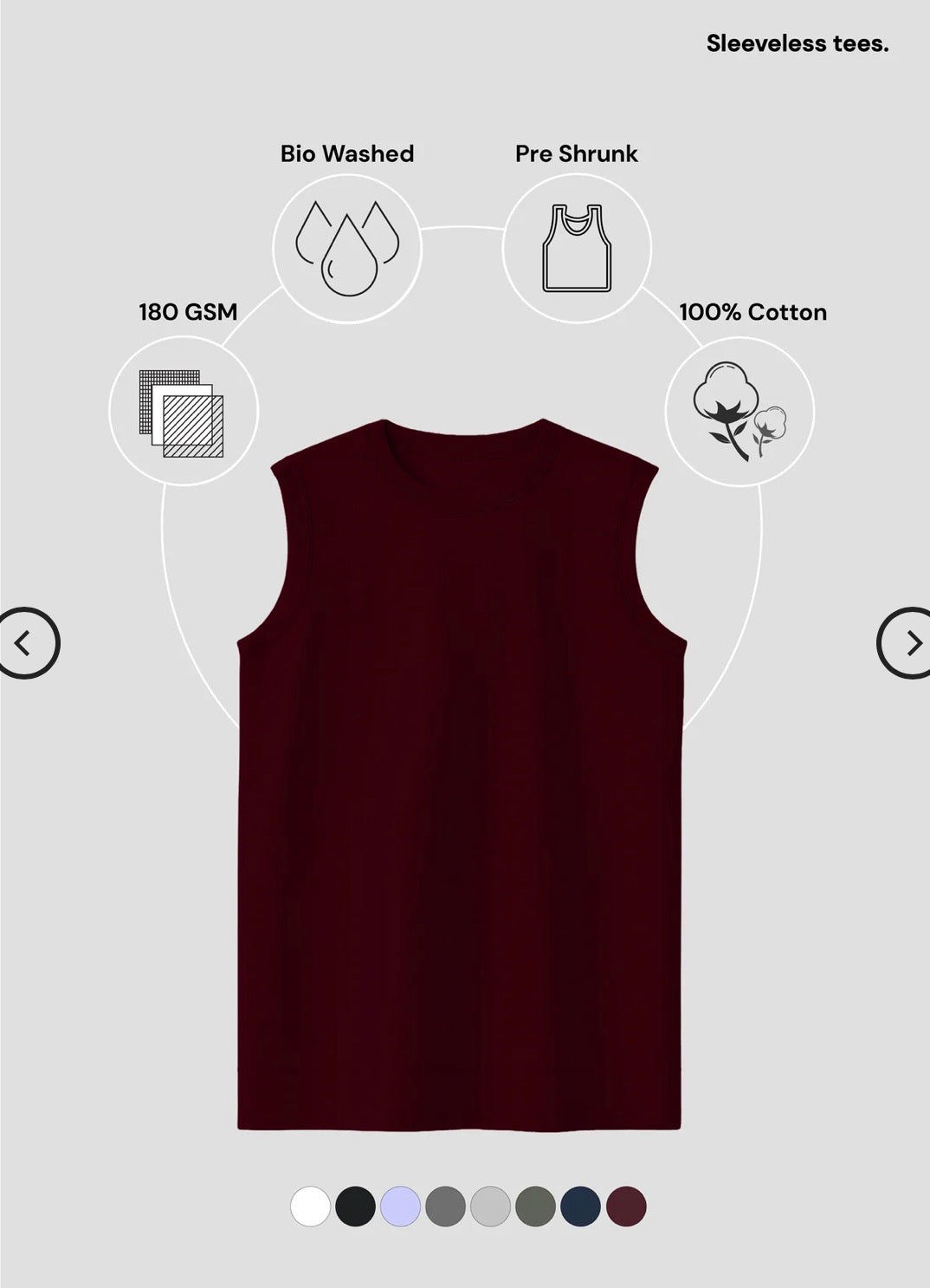 MAROON Men's Sleeveless T-Shirt [180 GSM, 100% COTTON]