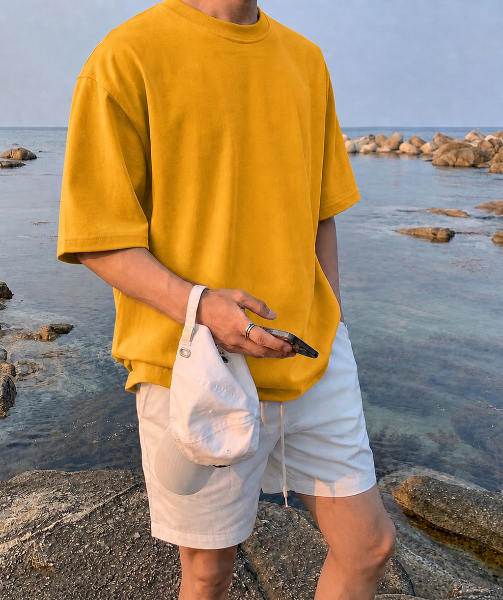 MUSTARD YELLOW -Plain Project Oversized Cotton T-Shirt. (100% Cotton| 240 GSM | Breathable Fit)