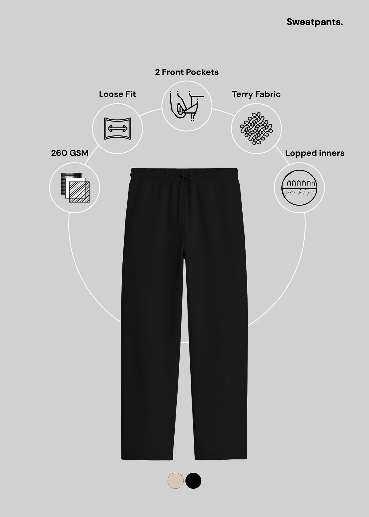 TERRY COTTON SWEATPANTS - BLACK [260 GSM] [LOOSE FIT]