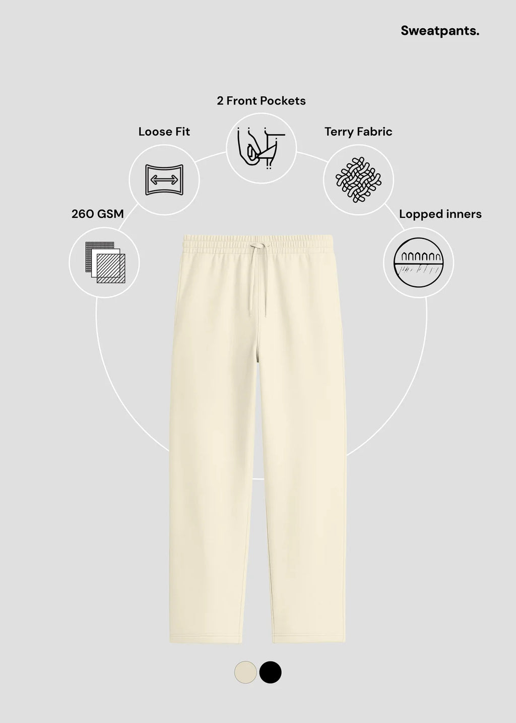 TERRY COTTON SWEATPANTS - BEIGE [260 GSM] [LOOSE FIT]