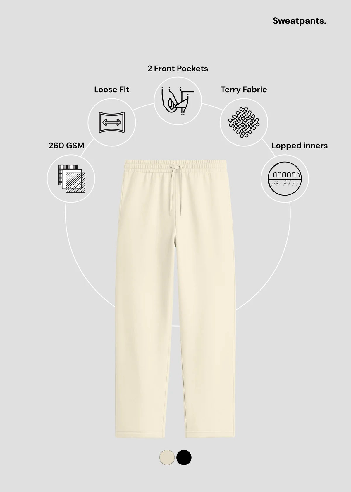 TERRY COTTON SWEATPANTS - BEIGE [260 GSM] [LOOSE FIT]