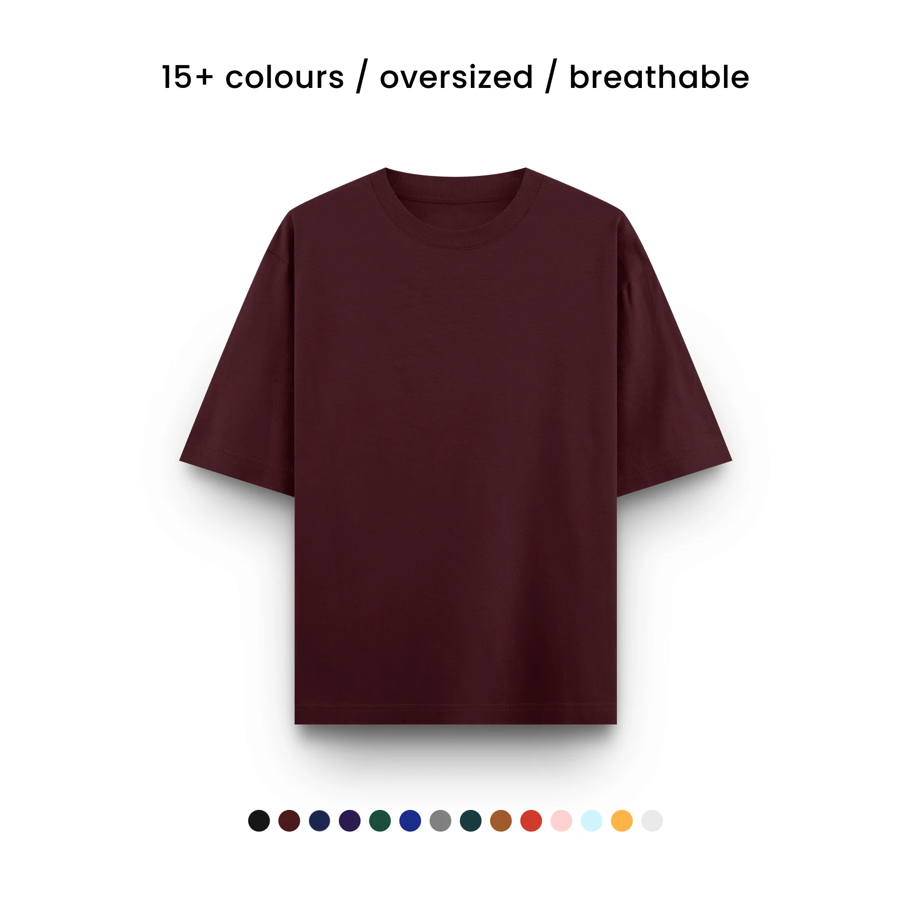 MAROON  - Plain Project Oversized Cotton T-Shirt. (100% Cotton| 240 GSM | Breathable Fit)
