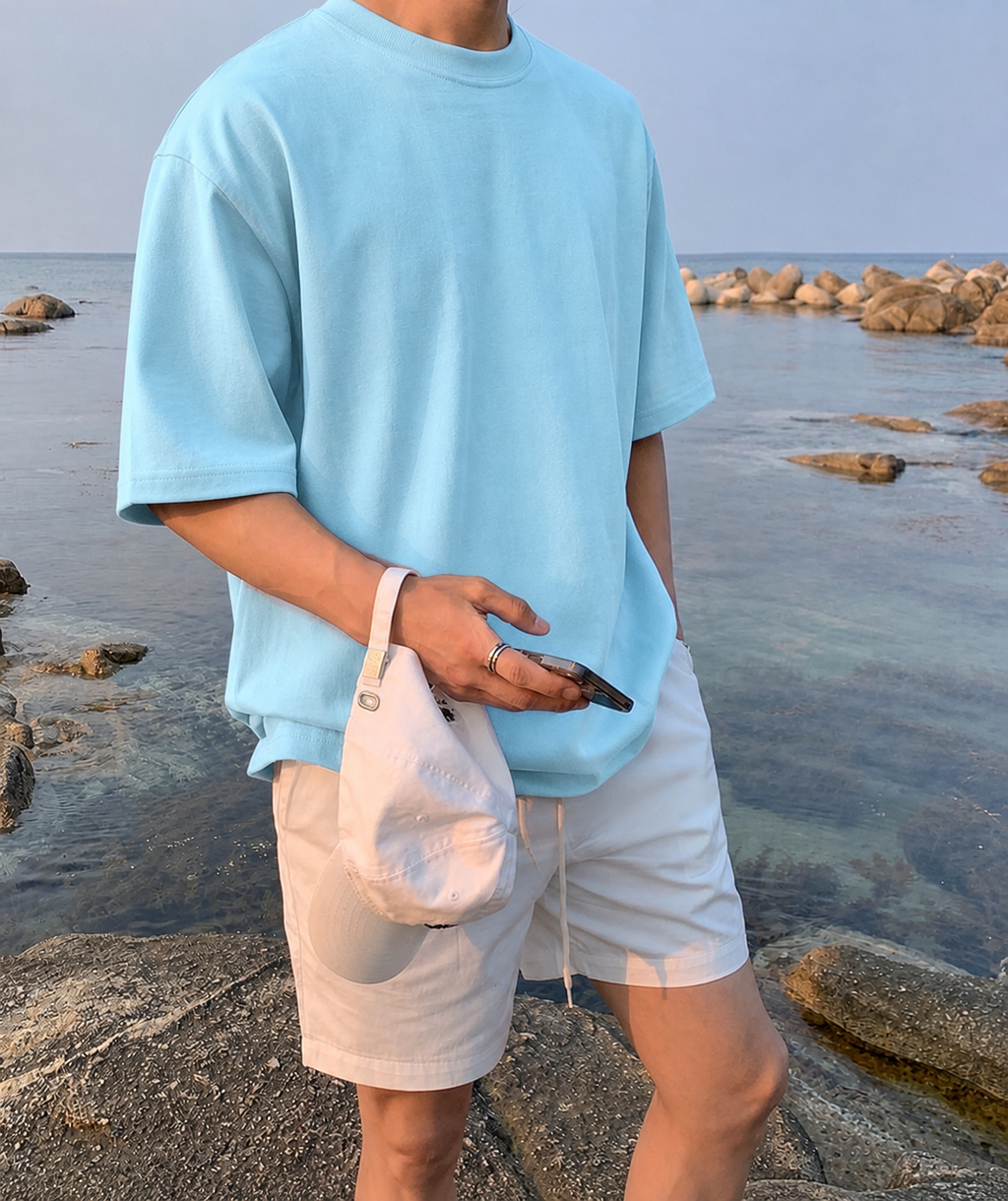 BABY BLUE -Plain Project Oversized Cotton T-Shirt. (100% Cotton| 240 GSM | Breathable Fit)