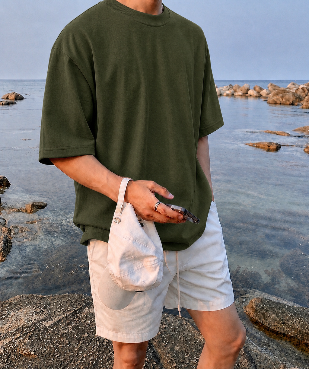 BOTTLE GREEN-Plain Project Oversized Cotton T-Shirt. (100% Cotton| 240 GSM | Breathable Fit)