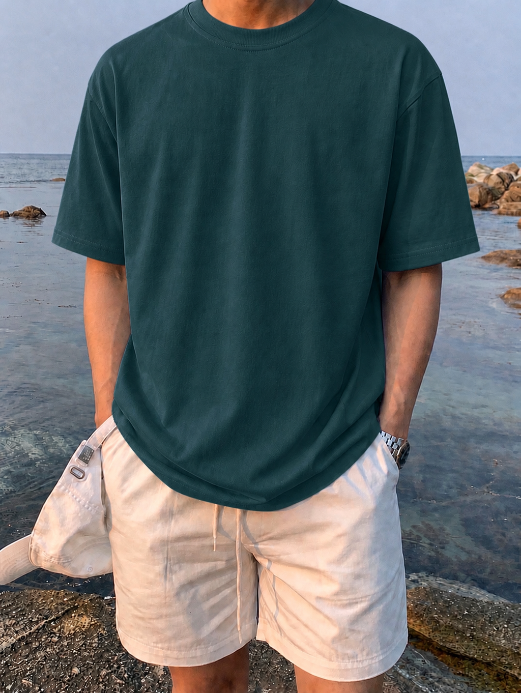 PETROL BLUE - Plain Project Oversized Cotton T-Shirt. (100% Cotton| 240 GSM | Breathable Fit)