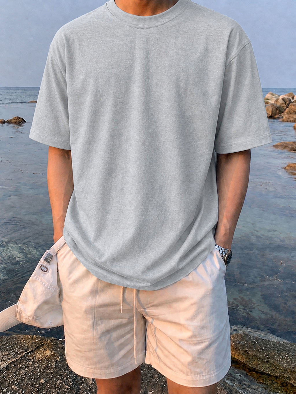 GREY MELANGE  - Plain Project Oversized Cotton T-Shirt. (100% Cotton| 240 GSM | Breathable Fit)