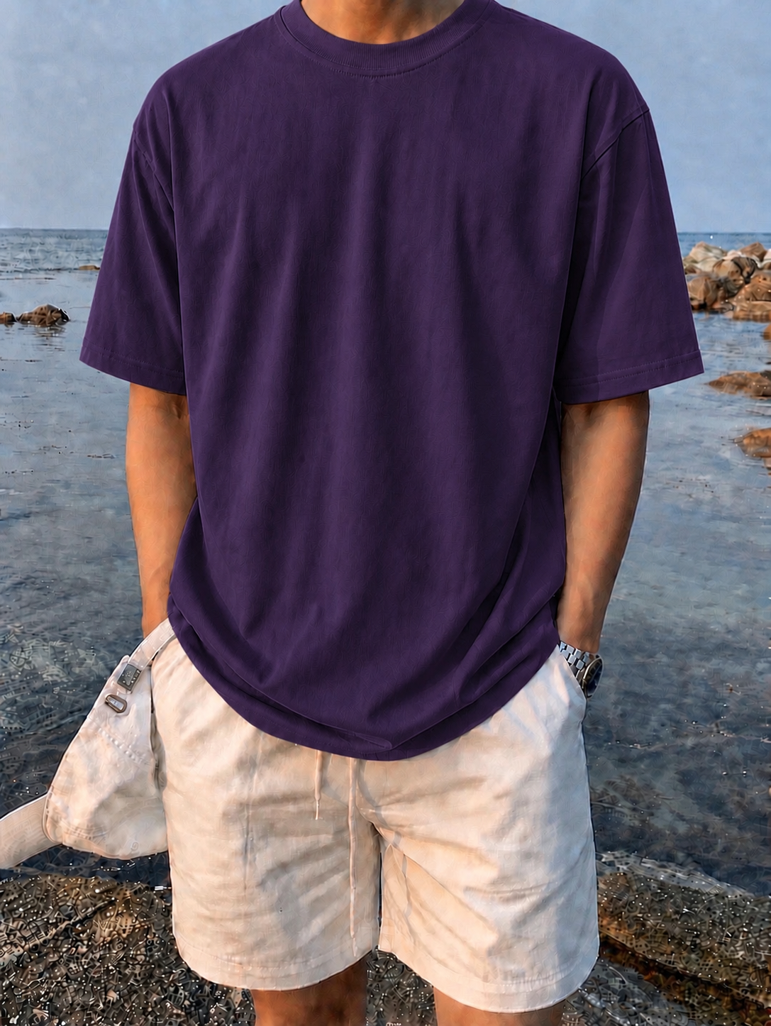 PURPLE - Plain Project Oversized Cotton T-Shirt. (100% Cotton| 240 GSM | Breathable Fit)