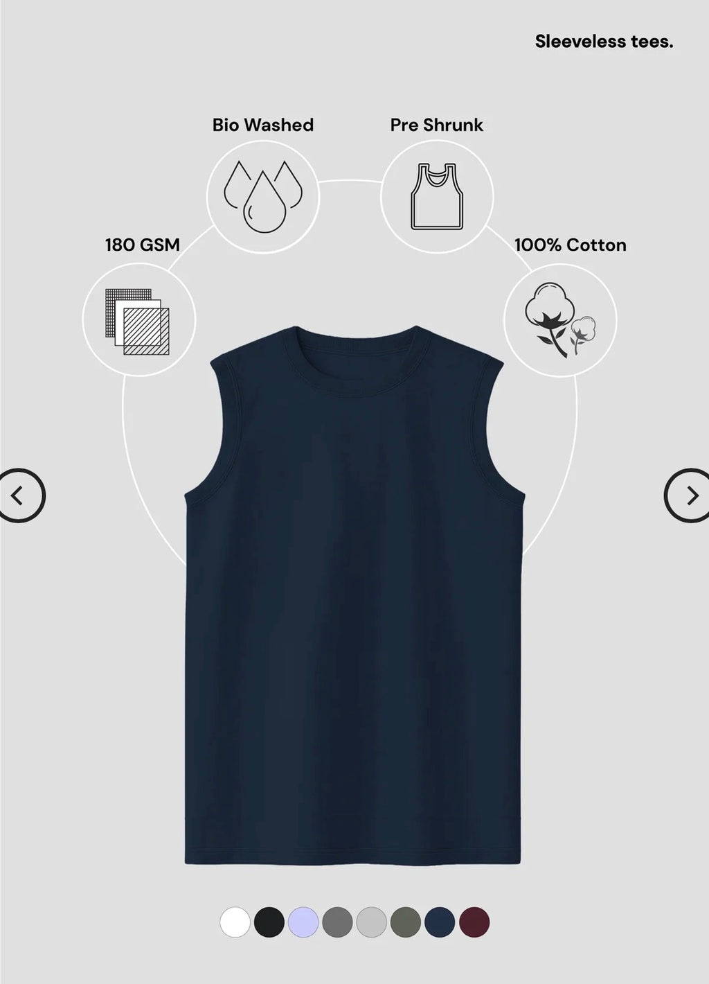 NAVY BLUE Men's Sleeveless T-Shirt [180 GSM, 100% COTTON]