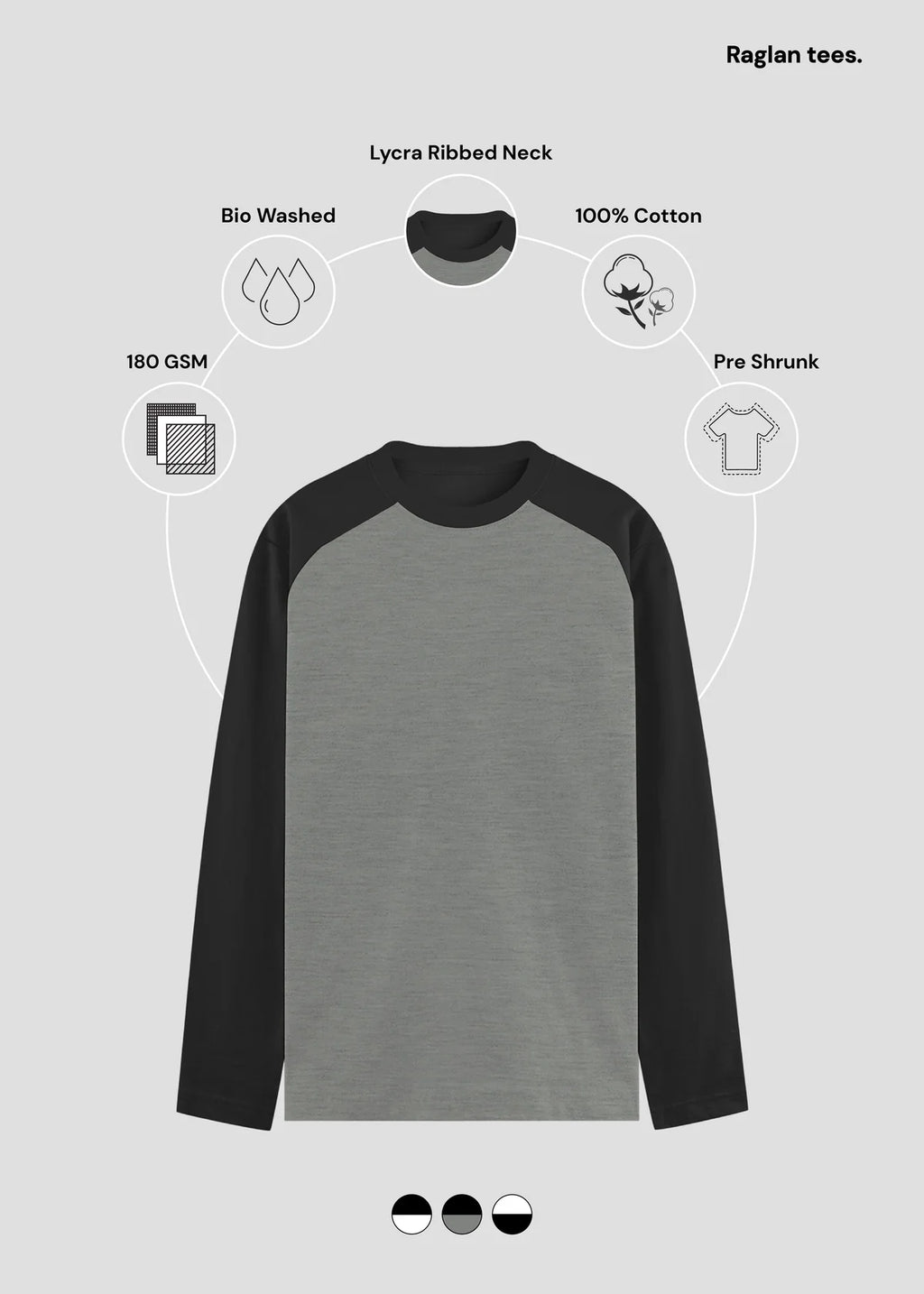 Black Charcoal Melange Raglan T-Shirt