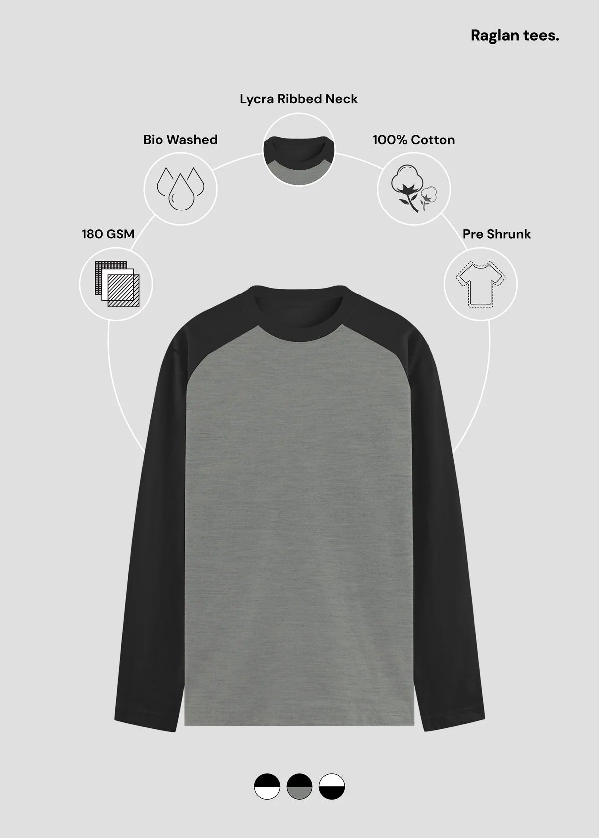 Black Charcoal Melange Raglan T-Shirt