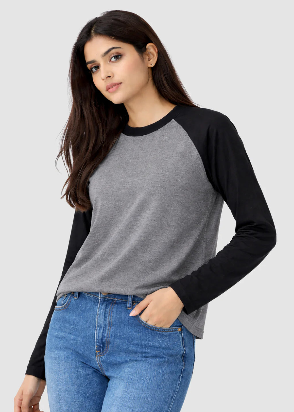 Black Charcoal Melange Raglan T-Shirt
