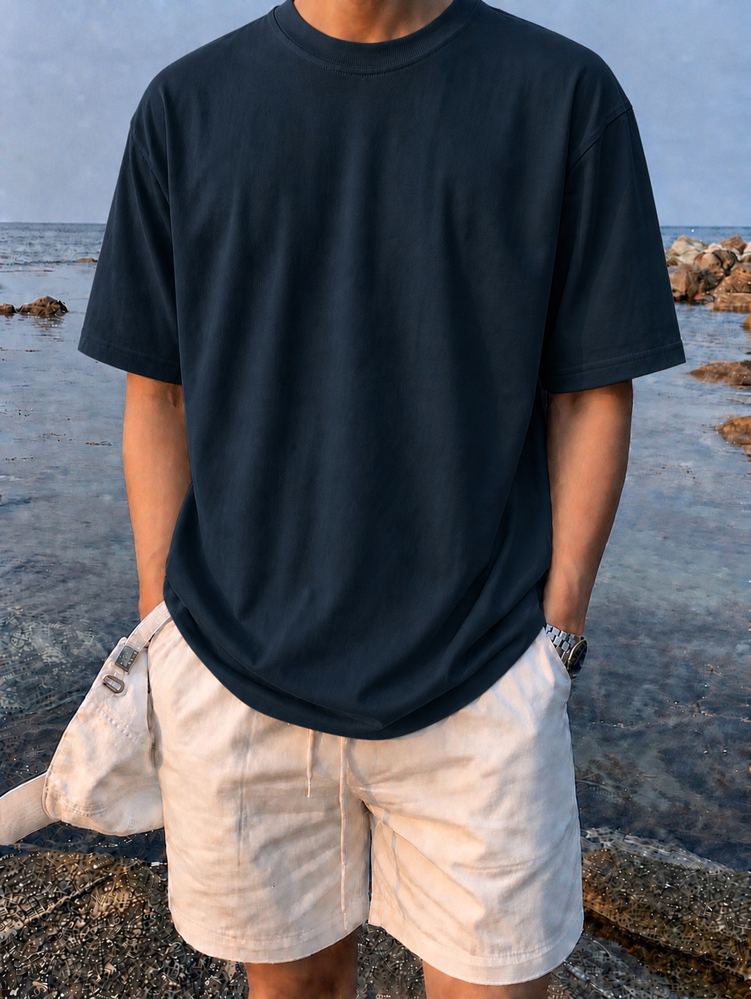 NAVY BLUE - Plain Project Oversized Cotton T-Shirt. (100% Cotton| 240 GSM | Breathable Fit)