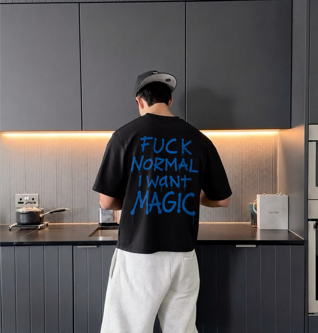PLAIN PROJECT Magic Oversized Back Print Black Tee