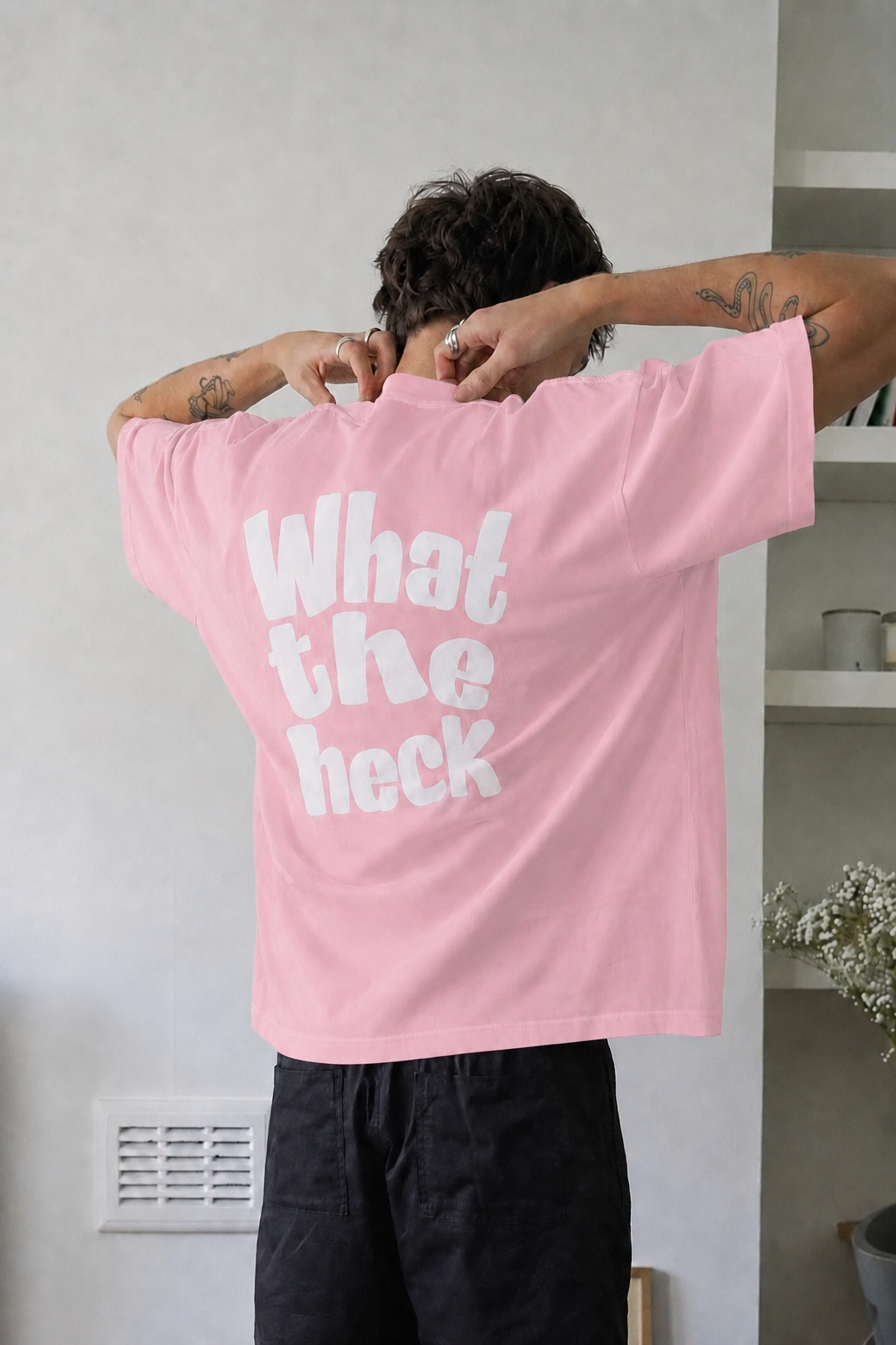 PLAIN PROJECT -What The Heck Oversized Back Print T-Shirt – Pink