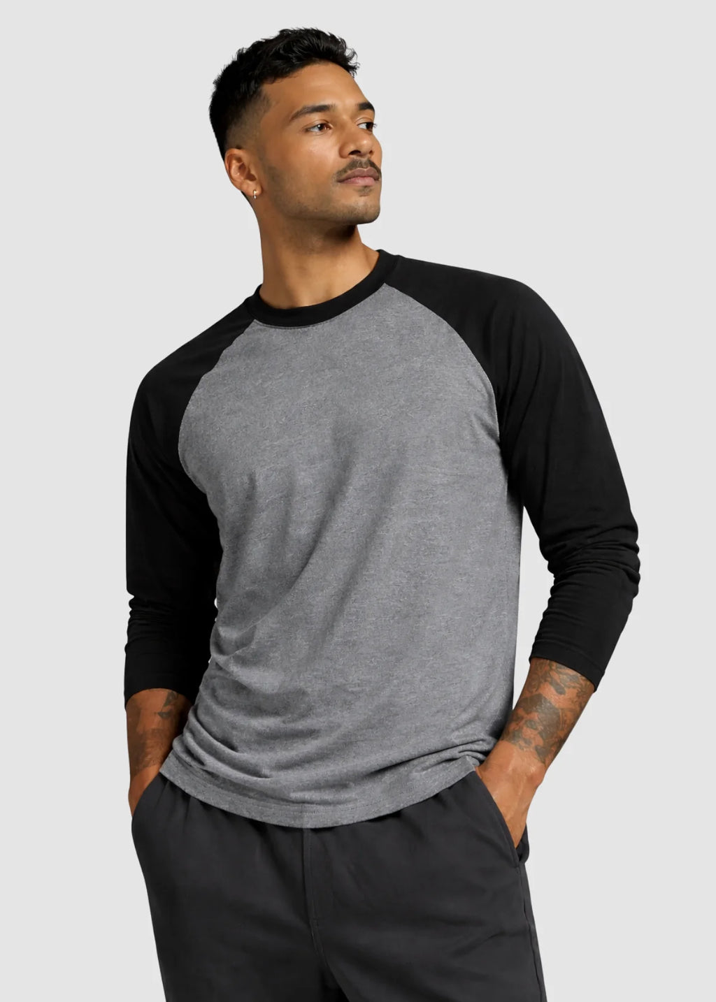 Black Charcoal Melange Raglan T-Shirt